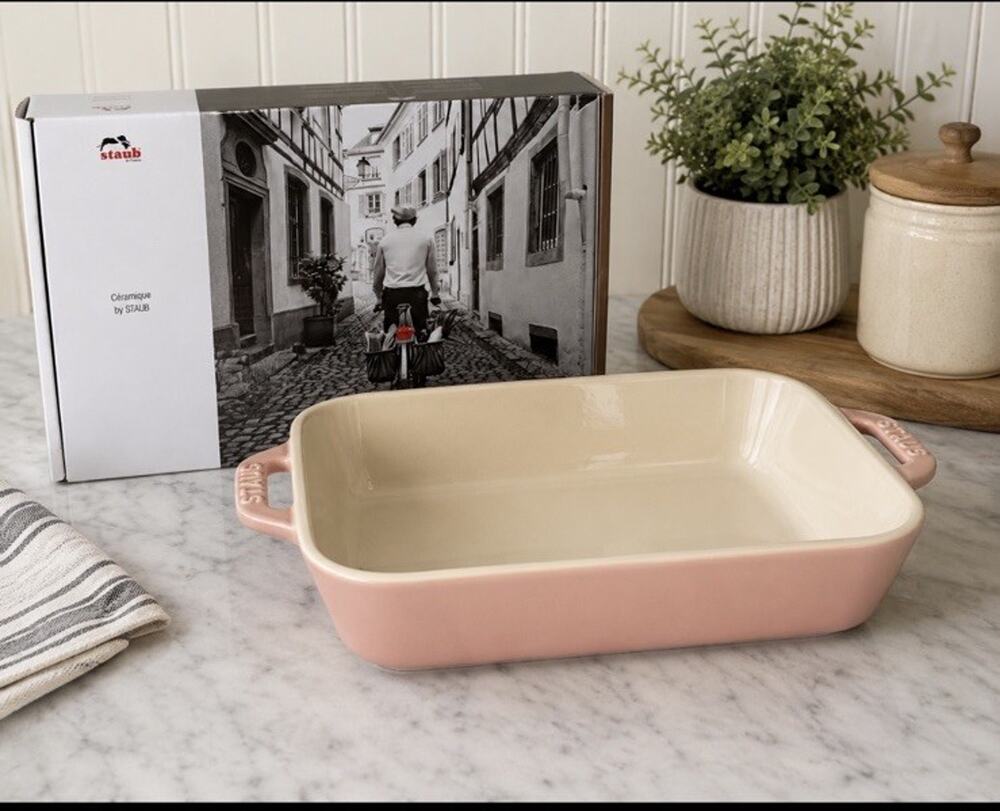 STAUB France Ceramic 7.5” x 6” 1.05 Qt Rect Gratin Dish Light Pink New in Box